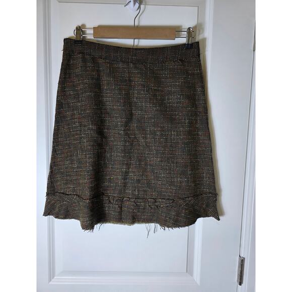 NECESSARY OBJECTS Brown Wool Blend Artsy A-Line Made in USA Skirt SZ S - Picture 2 of 8